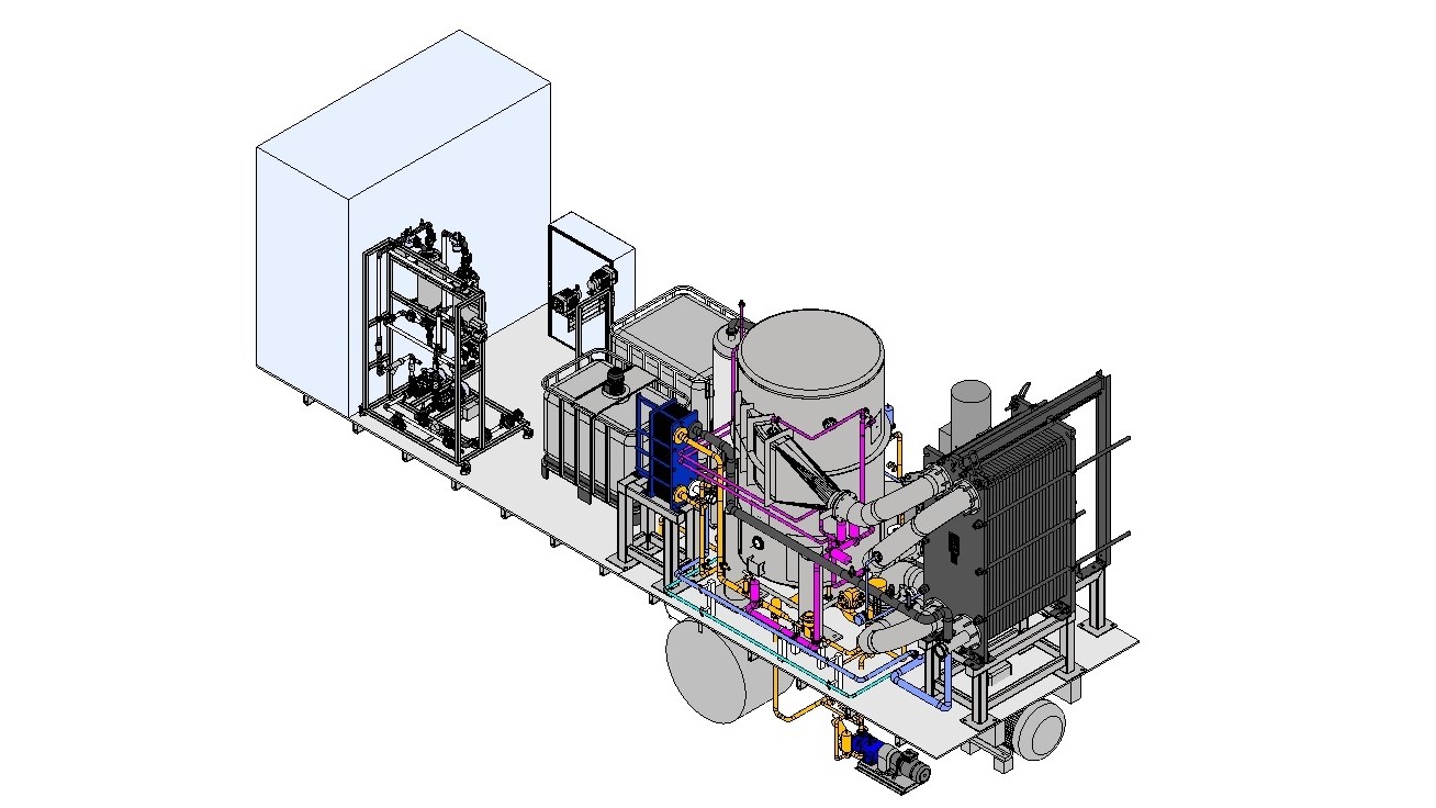 The image shows a mobile MVR plant that is piloted byt he SYNECO project in Malta 